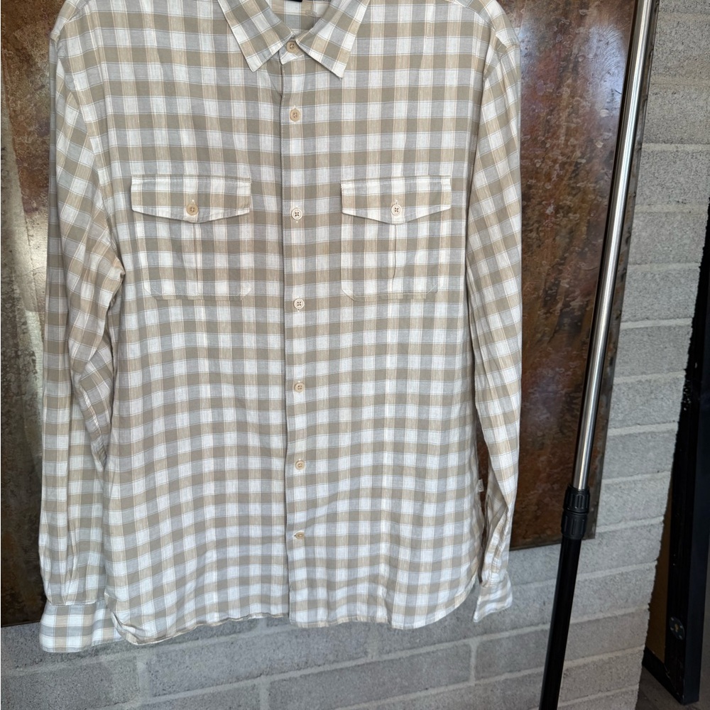 John Varvatos Beige Plaid Casual Shirt